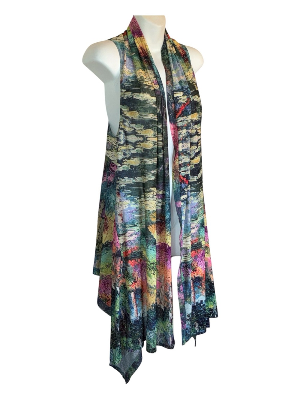 Adore flowing vest, women's M, Multicolor Watercolor Pattern, lightweight. Euc